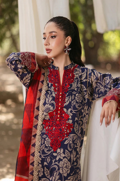 Navy Blue Pure Lawn Suit with Chiffon Dupatta