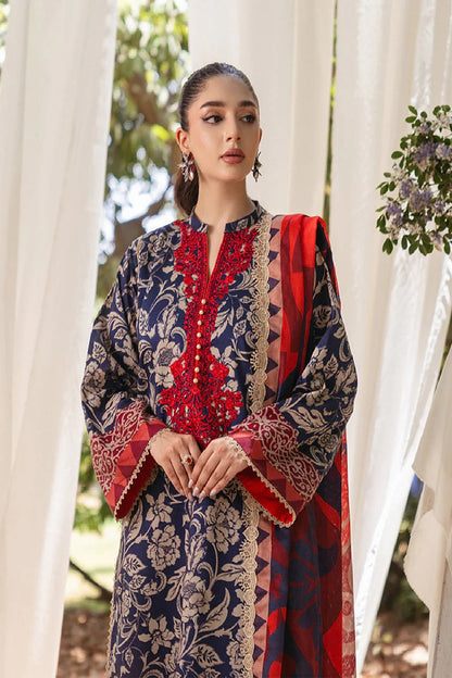 Navy Blue Pure Lawn Suit with Chiffon Dupatta