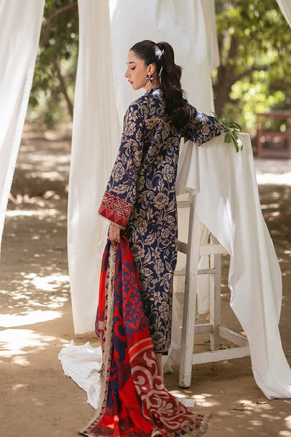 Navy Blue Pure Lawn Suit with Chiffon Dupatta