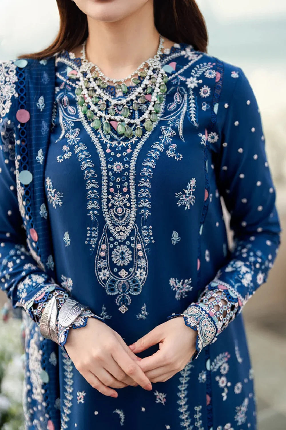 Navy Blue Heavy Embroidered Chikankari Lawn Suit