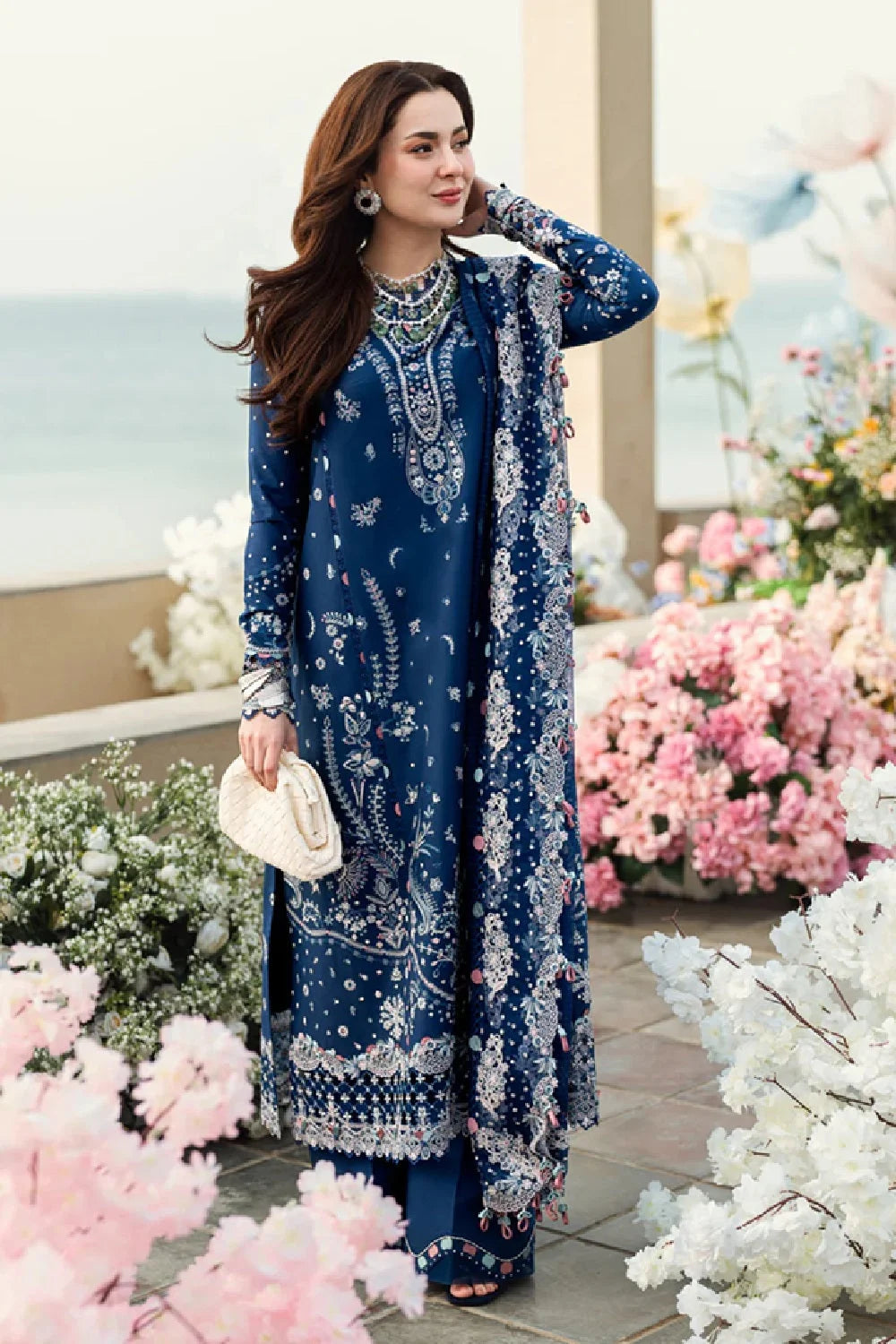 Navy Blue Heavy Embroidered Chikankari Lawn Suit