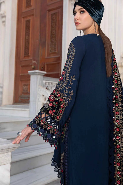Navy Blue Heavy Embroidered Lawn Suit with Heavy Embroidered Chiffon Dupatta