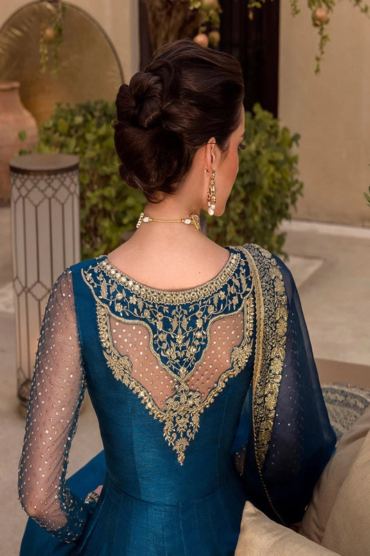 Handmade Navy Blue Lava Silk Lehenga Choli / Anarkali Maxi