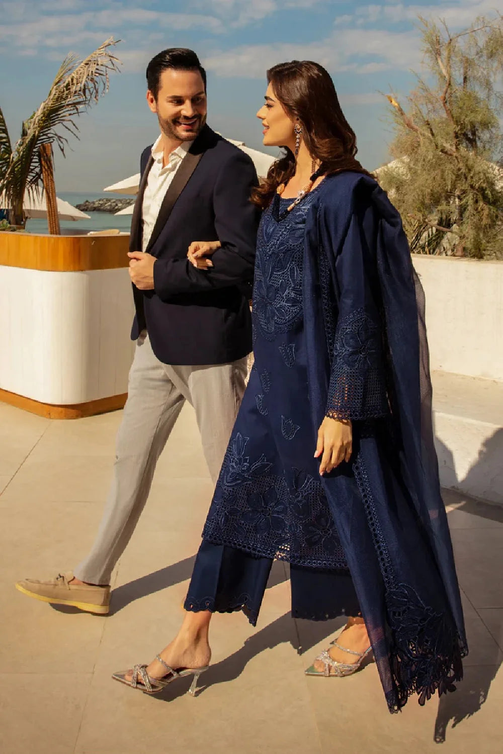 Navy Blue Heavy Embroidered Chikankari Lawn Suit