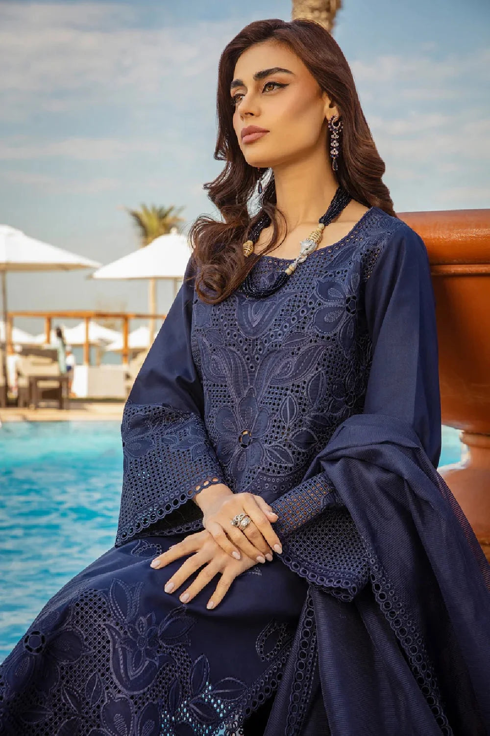 Navy Blue Heavy Embroidered Chikankari Lawn Suit