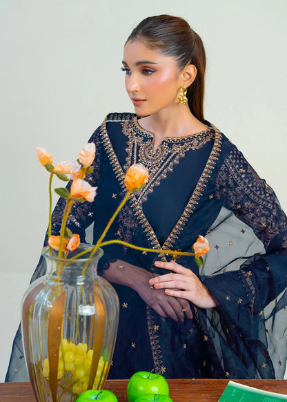 Navy Blue Sequins Embroidered Cotton Kurta Set with Dupatta