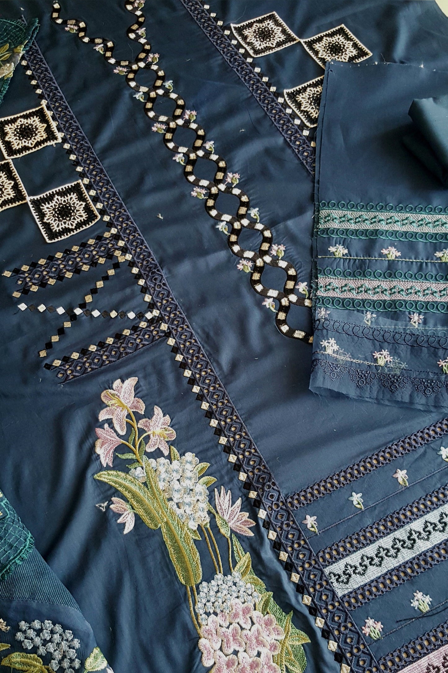 Navy Blue Embroidered Lawn Suit