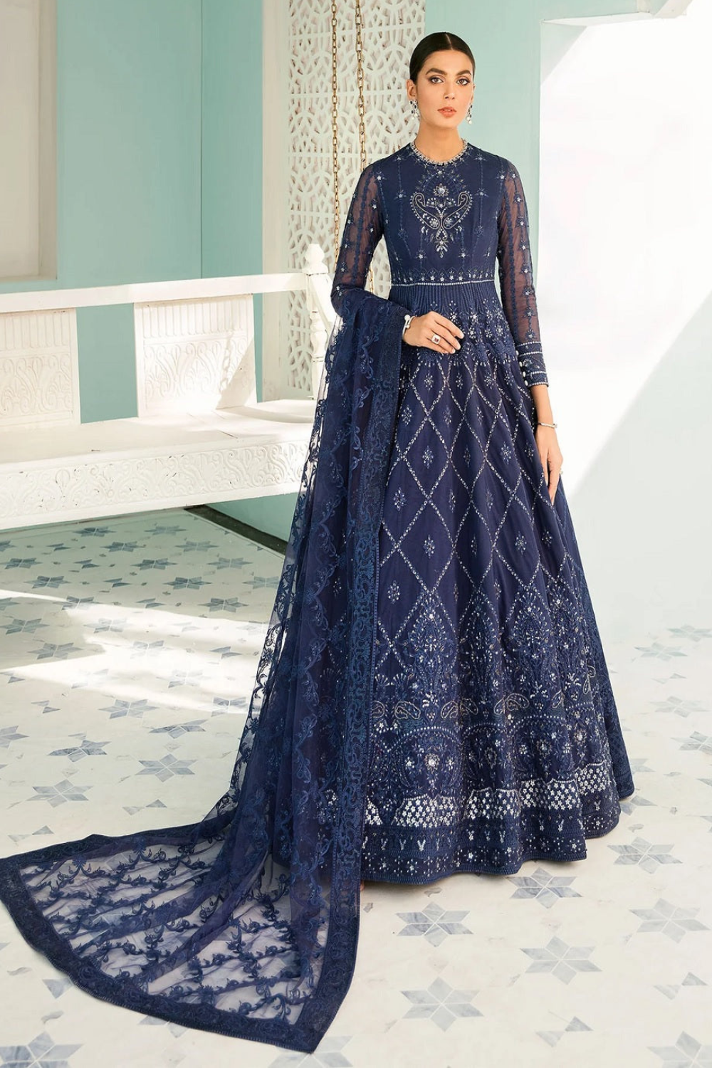 Navy Blue Handmade Lehenga / Maxi