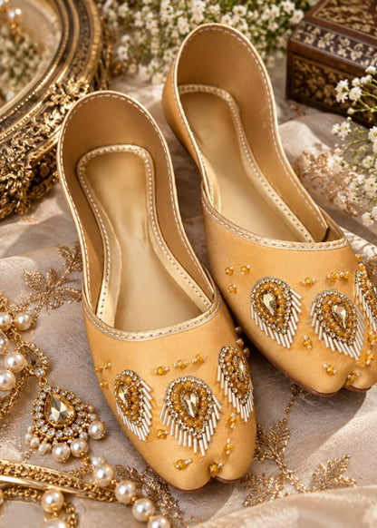Nawab Collection Goldenrod Silk Khussa Wedding Shoes Online in KSA Riyadh Saudi Arabia Oman Bahrain Qatar