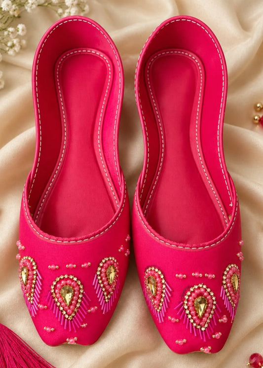 Nawab Collection Hot Pink Silk Khussa Online in KSA Riyadh Saudi Arabia Oman Bahrain Qatar