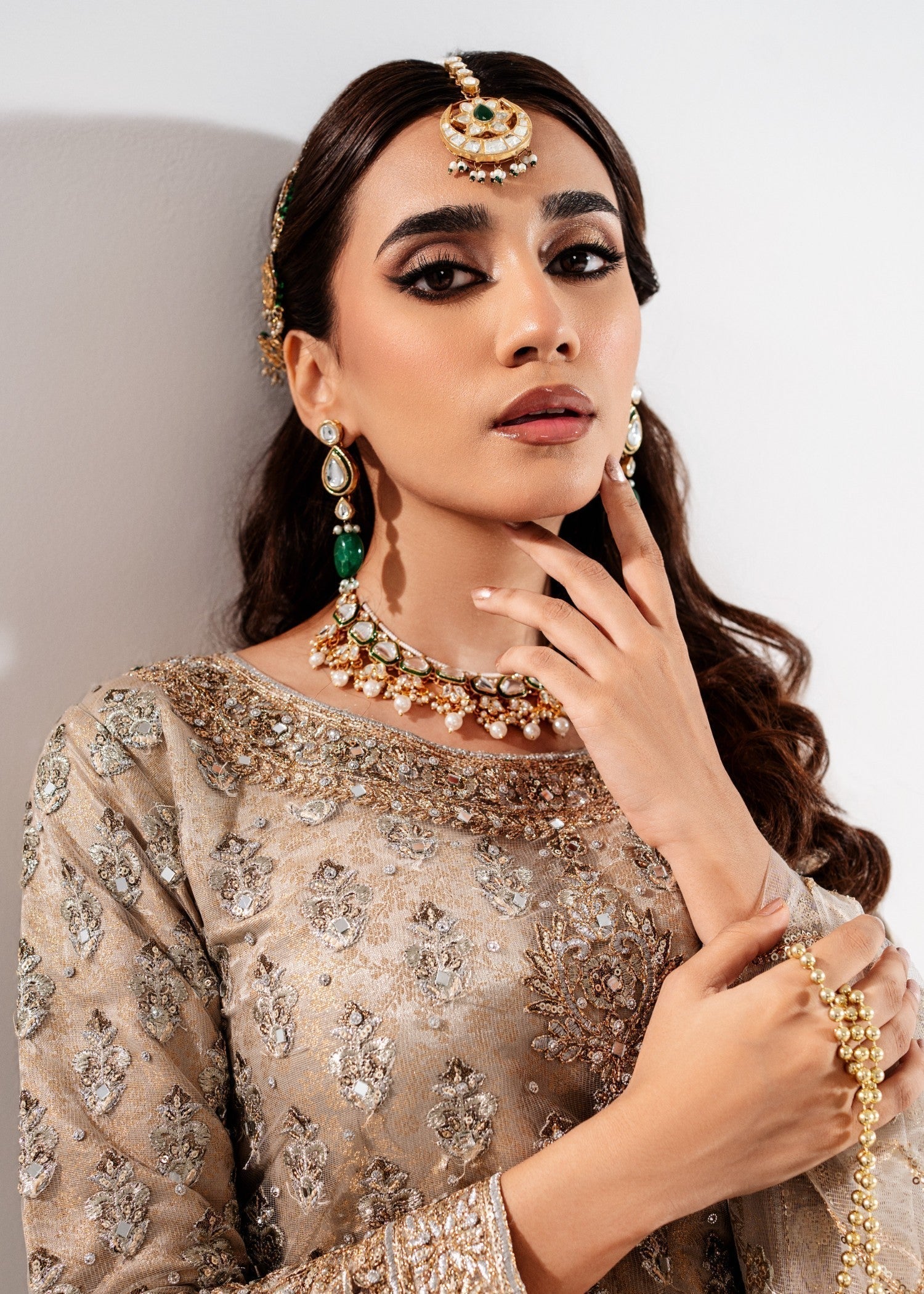 Net Beige Embellished Formal Wear Salwar Suit Online in KSA Riyadh Saudi Arabia Oman Bahrain Qatar