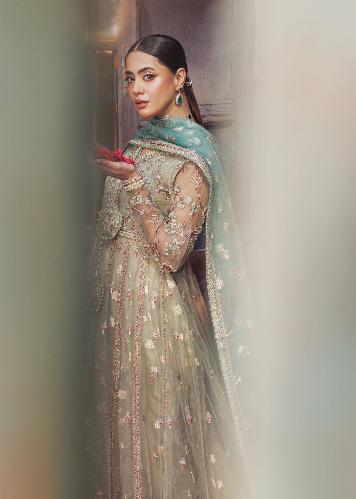 Net Embroidered Maxi with Jacket Latest Pakistani Suits Online in UK USA Canada
