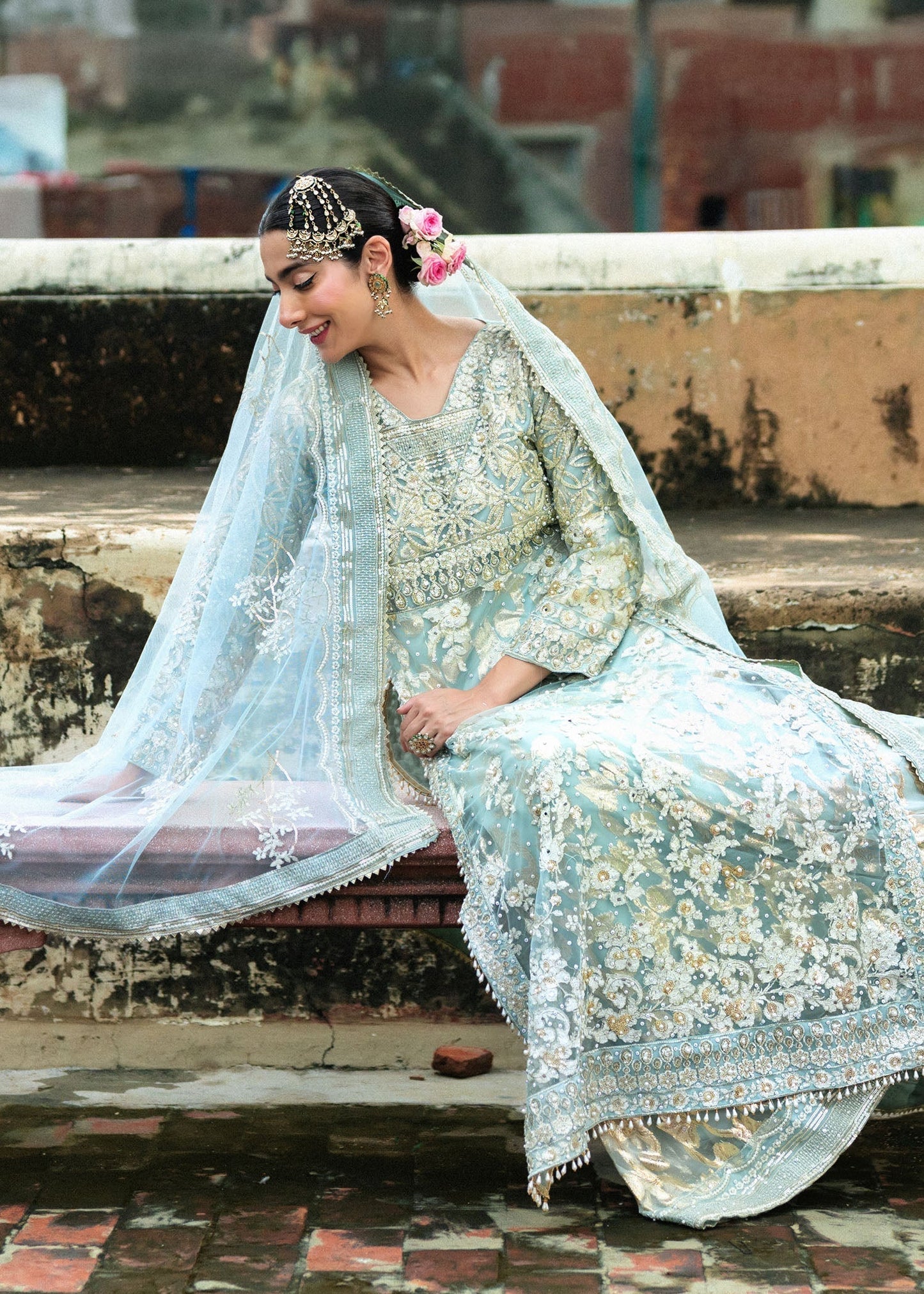 Net Jamawar Lehenga Sky Blue Guest Wear Online in Dubai DXB UAE Abudhabi Meena Bazaar
