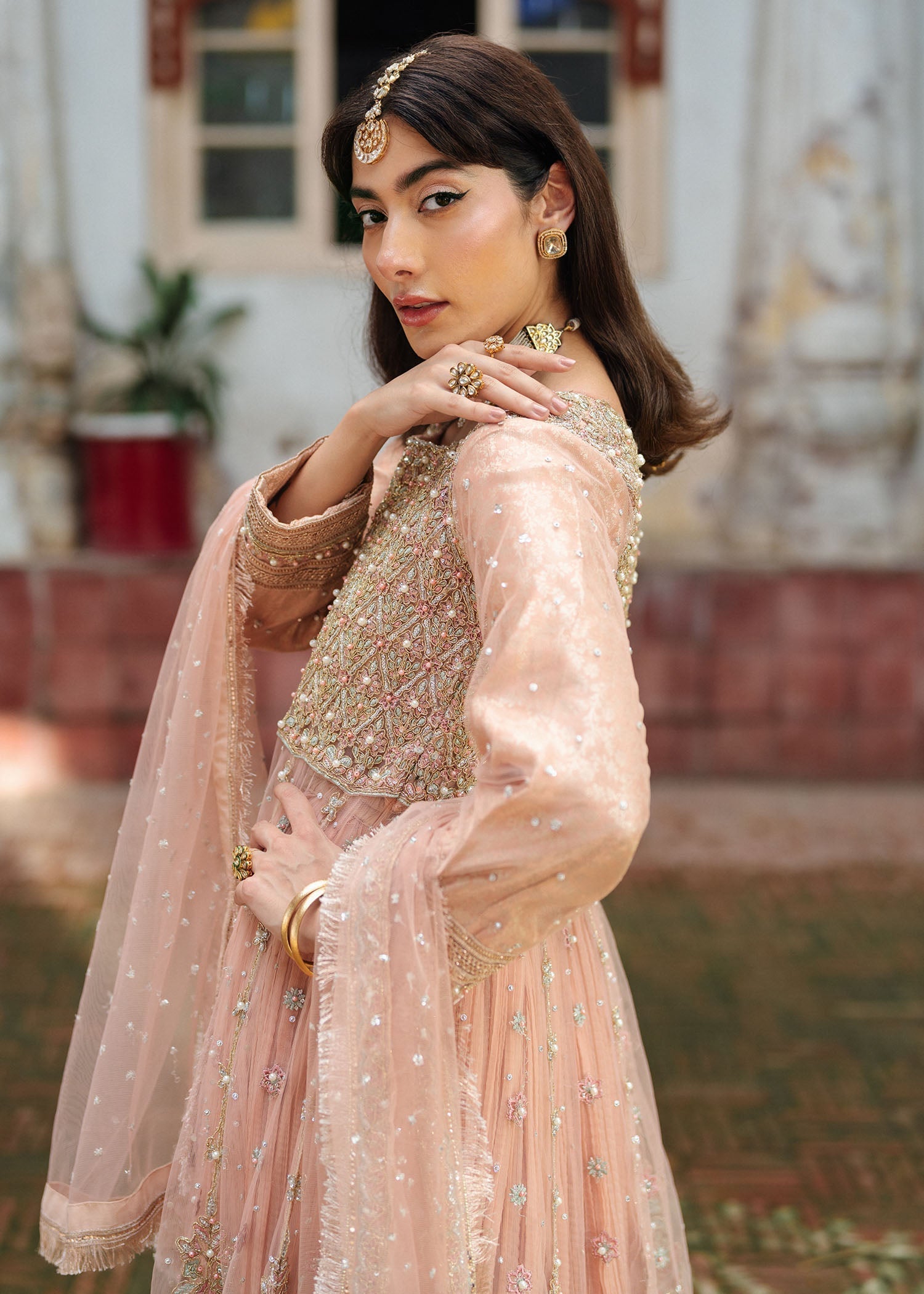 Net Maxi Suit Baby Pink Formal Wear Online in Dubai DXB UAE Abudhabi Meena Bazaar