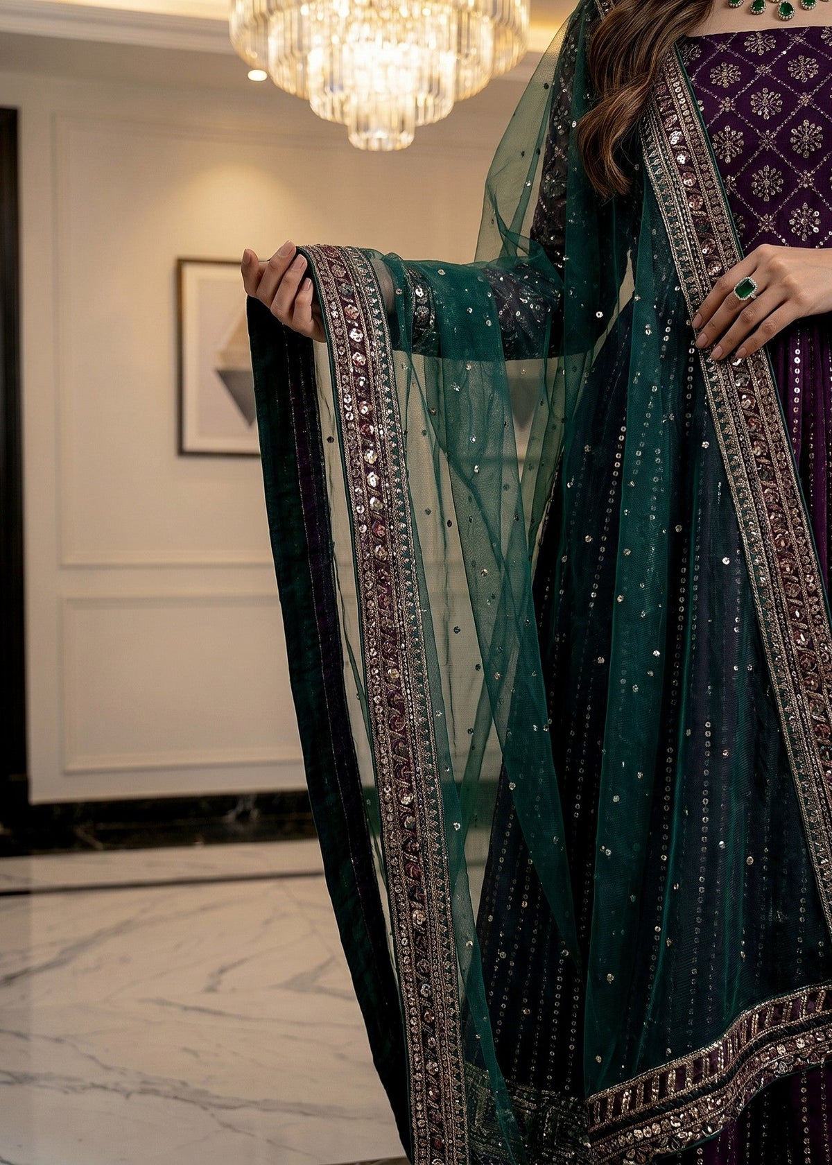 Net Purple Embroidered Pishwas Suit Online in Sri Lanka India Australia