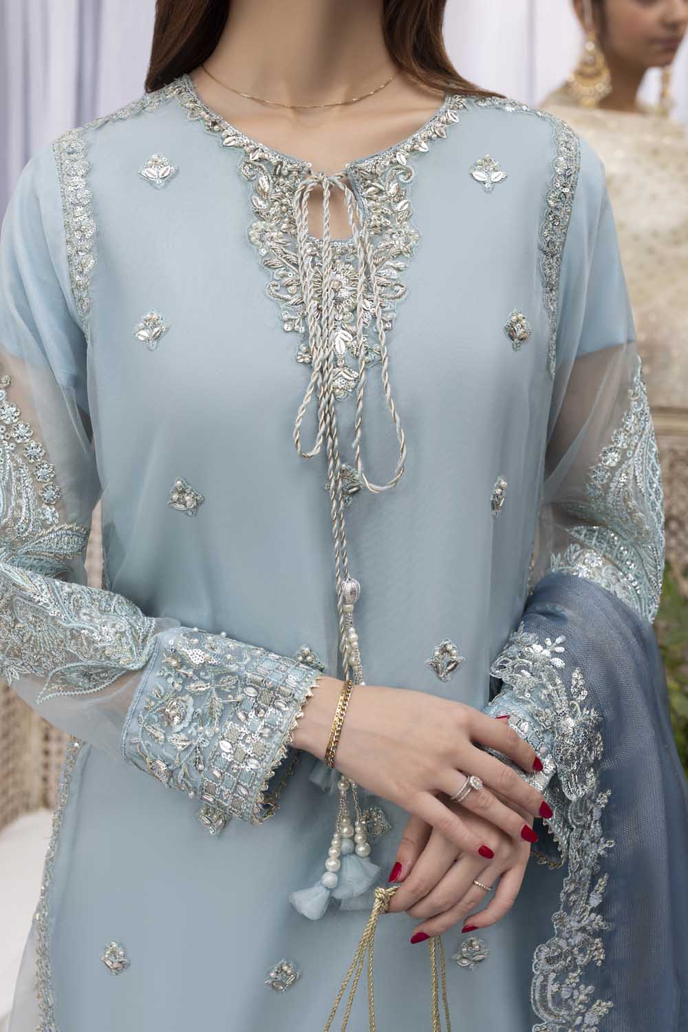 Baby Blue Embellished Organza Sharara