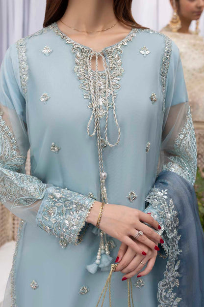 Baby Blue Embellished Organza Sharara