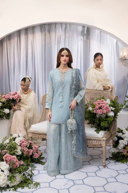 Baby Blue Embellished Organza Sharara