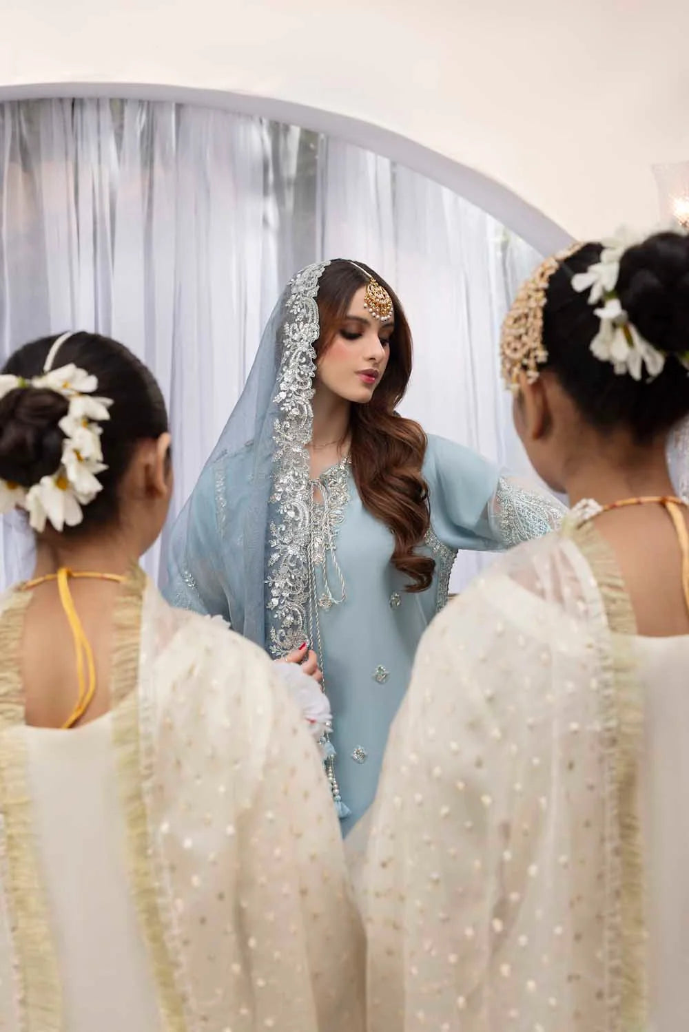 Baby Blue Embellished Organza Sharara