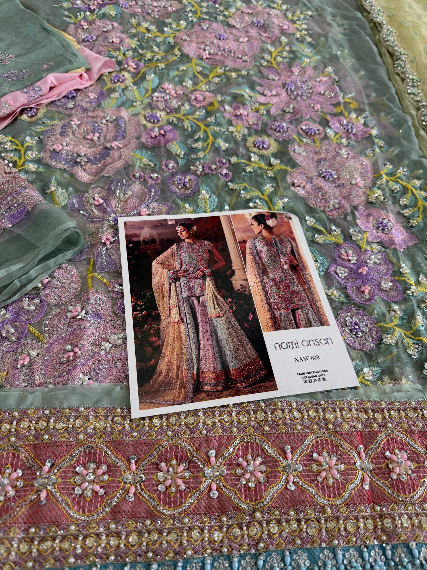Nomi Ansari Multi Chiffon Embellished Lehenga Online in KSA Riyadh Saudi Arabia Oman Bahrain Qatar