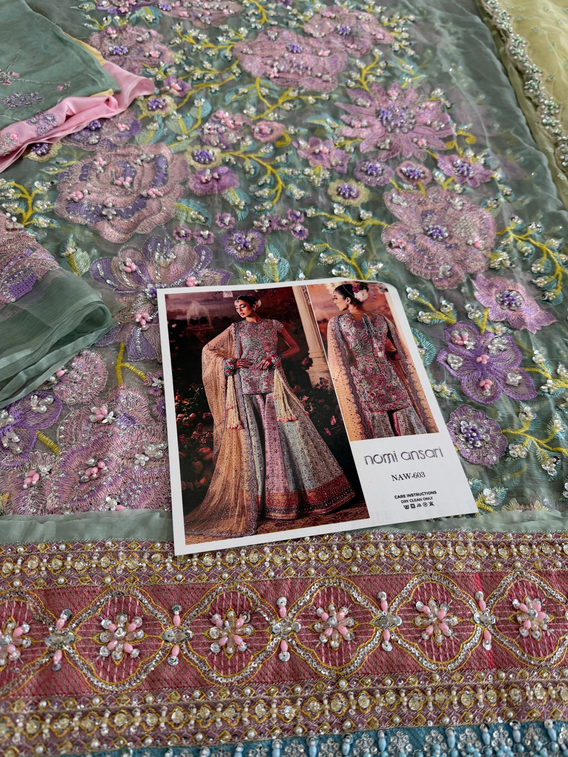 Nomi Ansari Multi Chiffon Embellished Lehenga Online in KSA Riyadh Saudi Arabia Oman Bahrain Qatar