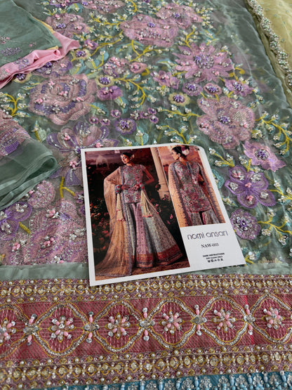 Nomi Ansari Multi Chiffon Embellished Lehenga Online in KSA Riyadh Saudi Arabia Oman Bahrain Qatar