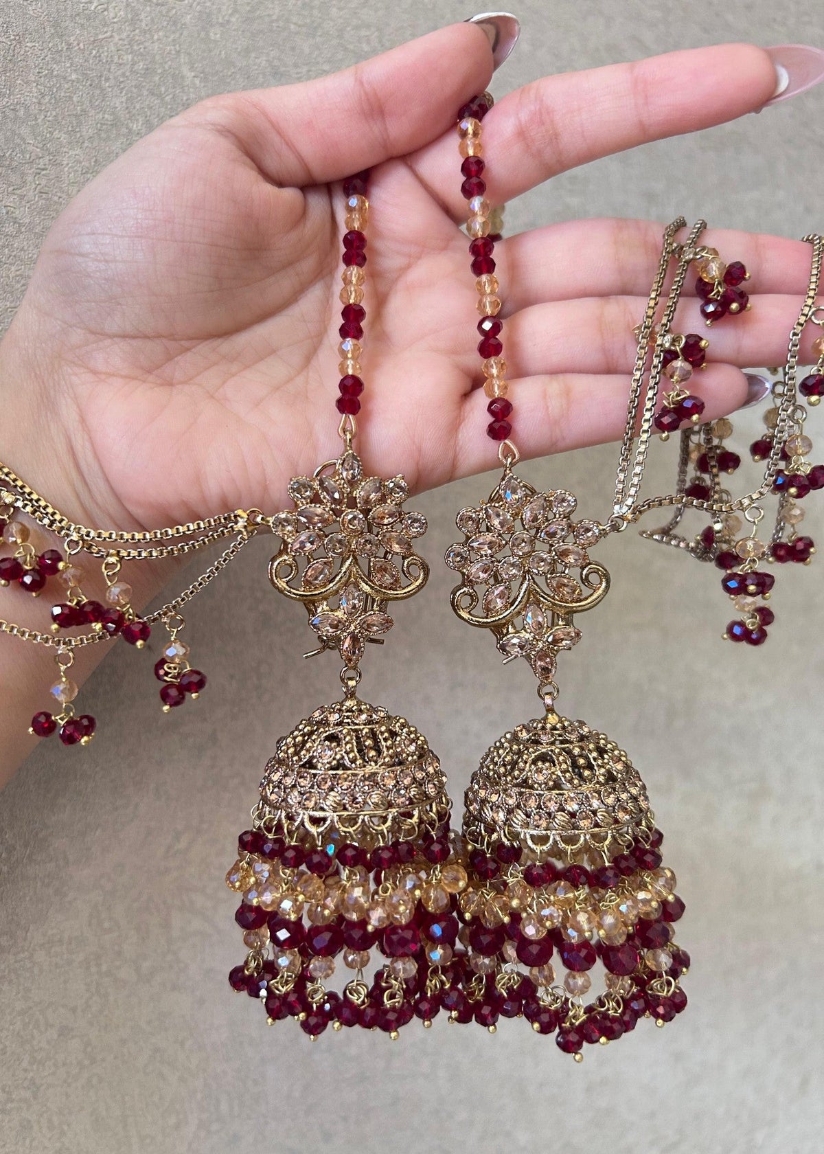 Noor-e-Naz Jhumka Earrings with Tikka Online in KSA Riyadh Saudi Arabia Oman Bahrain Qatar