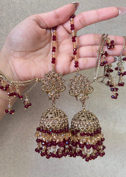 Noor-e-Naz Jhumka Earrings with Tikka Online in KSA Riyadh Saudi Arabia Oman Bahrain Qatar