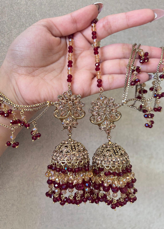 Noor-e-Naz Jhumka Earrings with Tikka Online in KSA Riyadh Saudi Arabia Oman Bahrain Qatar