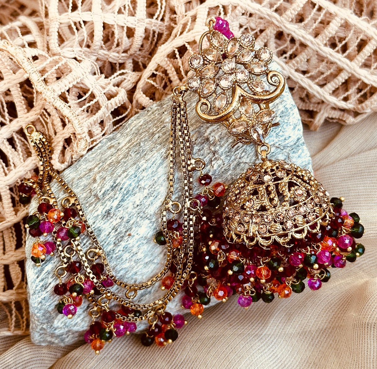Noor-e-Naz Jhumki Tikka Set for Mehndi Online in KSA Riyadh Saudi Arabia Oman Bahrain Qatar