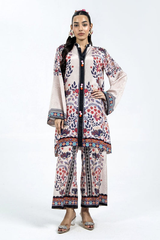 Nude Pink Digital Print Raw Silk Kurta Set Online in Dubai UAE Abudhabi Ajman Sharjah
