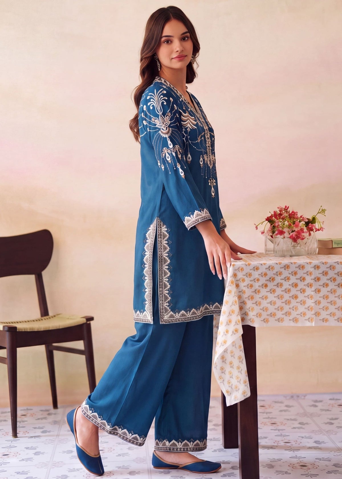 Ocean Blue Dhanak Kurta Set for Women Online in UK USA Canada