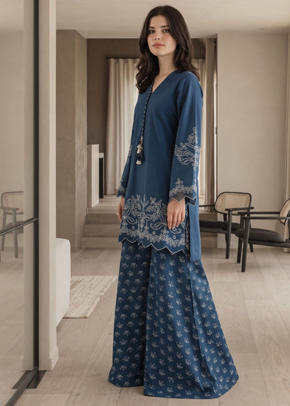 Ocean Blue Embroidered Lawn Cotton Kurta Set Online in Sri Lanka India Australia
