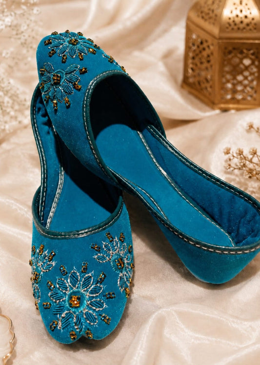 Ocean Blue Velvet Khussa Mojari Online in Dubai DXB UAE Abudhabi Meena Bazaar
