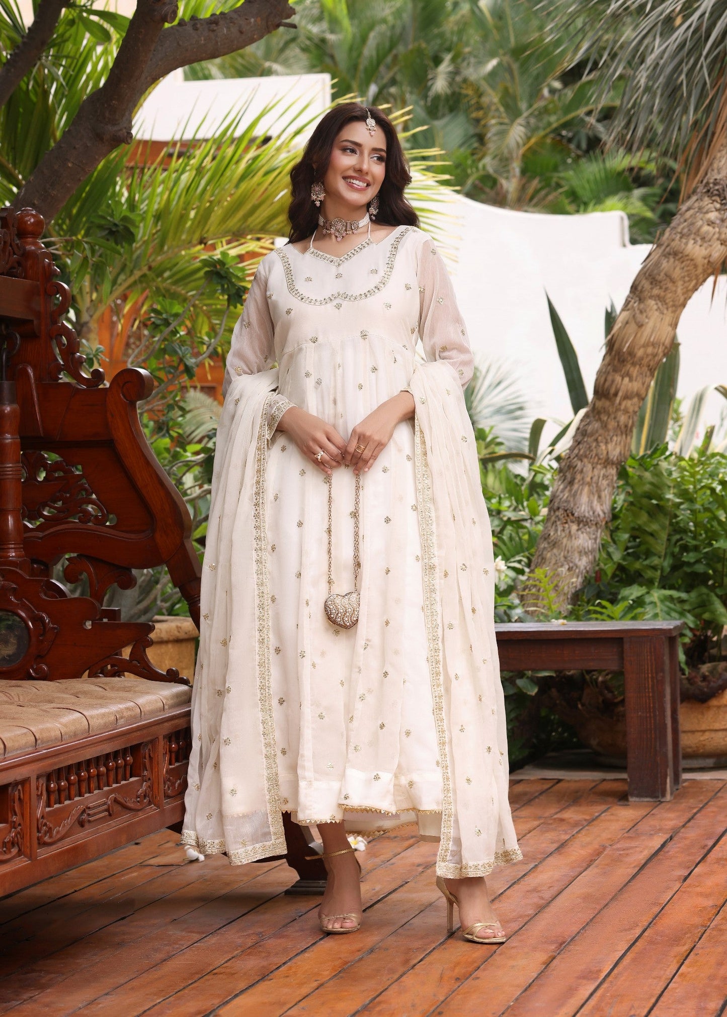 Off-White 3 Piece Embroidered Festive Suit Online in Dubai DXB UAE Abudhabi Meena Bazaar