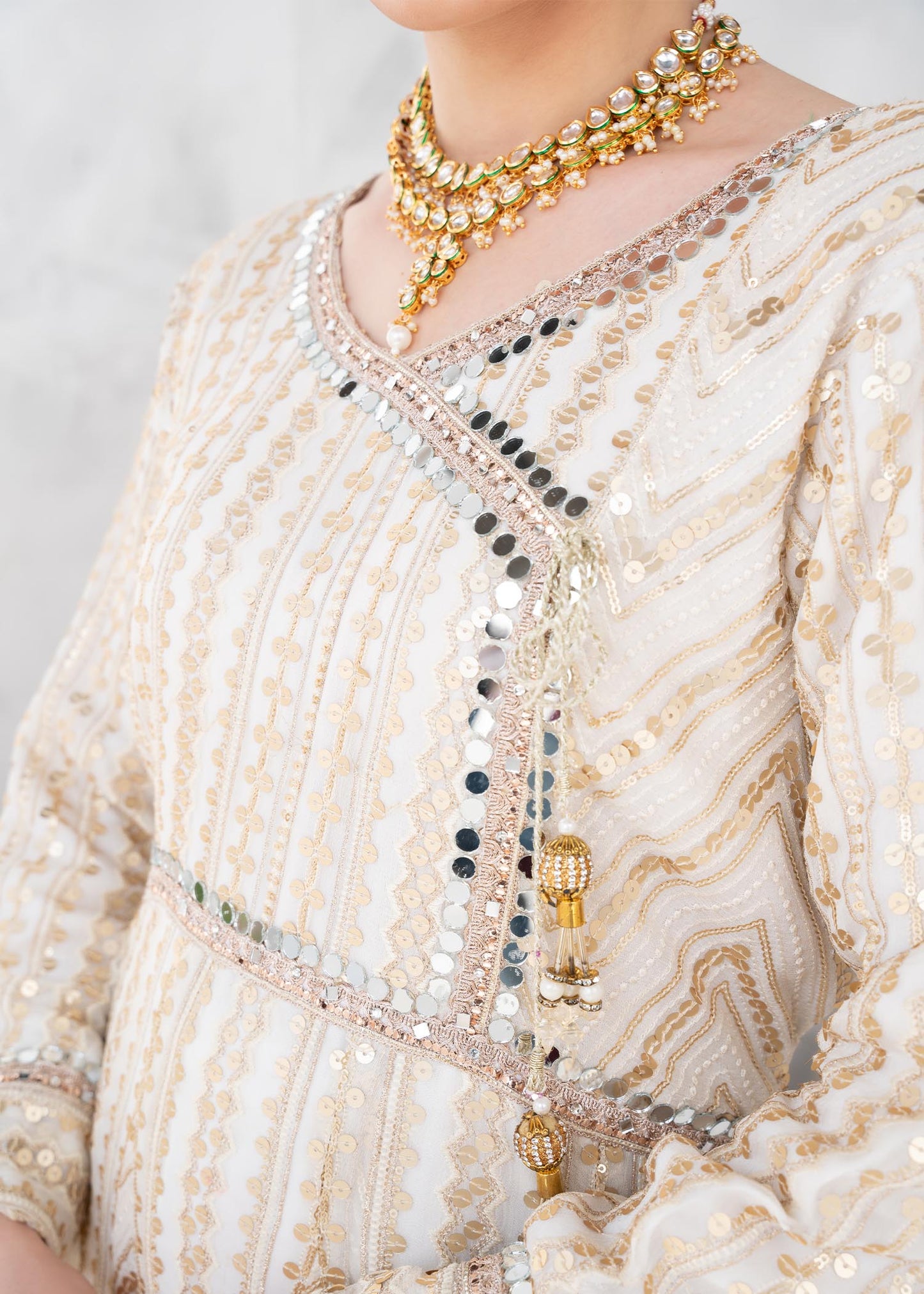 Off-White Chiffon Angrakha Partywear Suit Online in Dubai UAE Abudhabi Ajman Sharjah