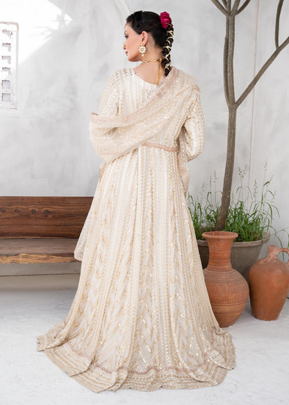 Off-White Chiffon Angrakha Partywear Suit Online in Dubai UAE Abudhabi Ajman Sharjah