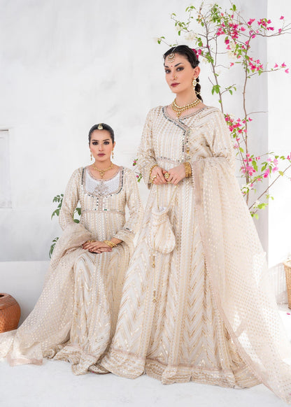 Off-White Chiffon Angrakha Partywear Suit Online in Dubai UAE Abudhabi Ajman Sharjah