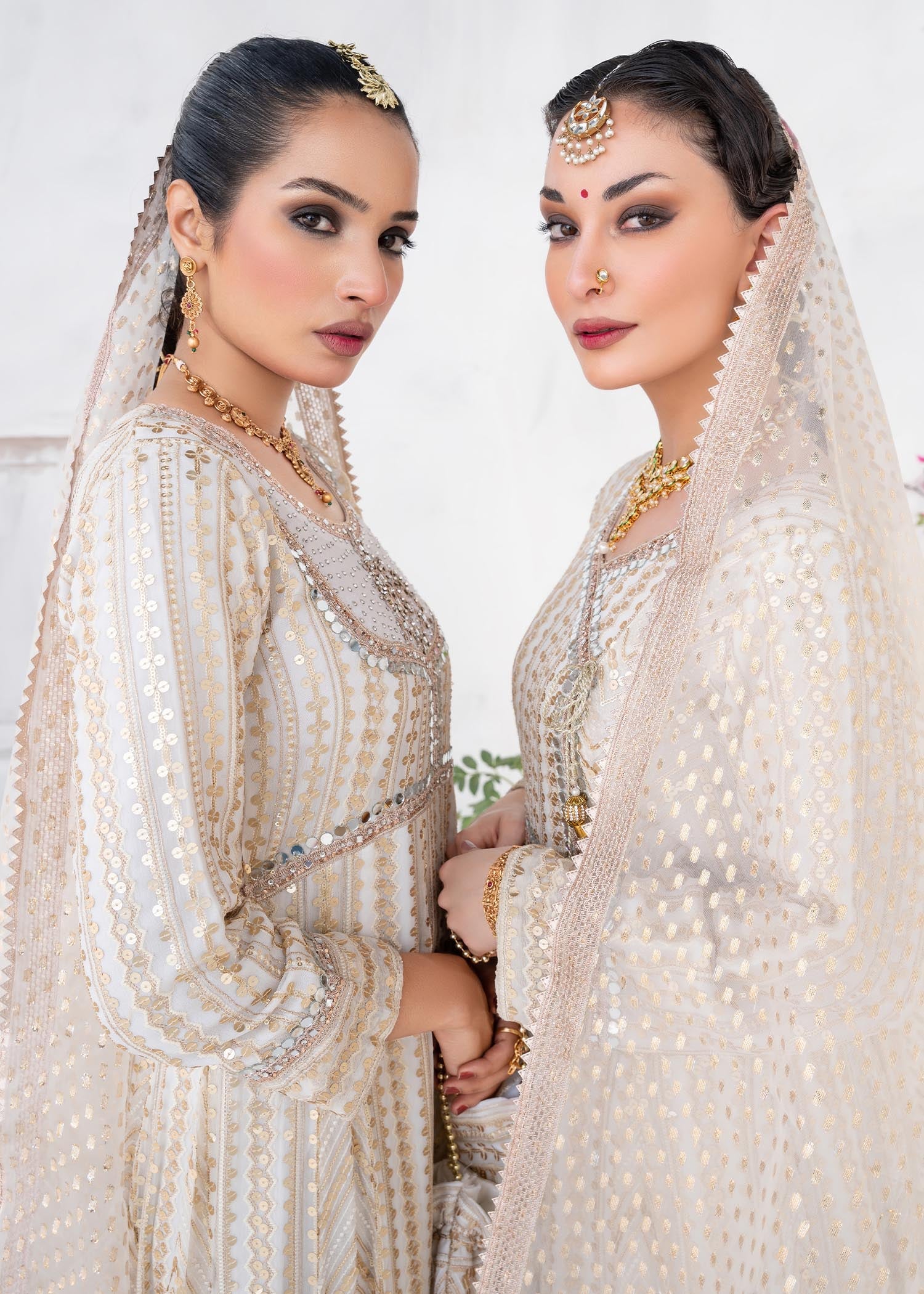 Off-White Chiffon Angrakha Partywear Suit Online in Dubai UAE Abudhabi Ajman Sharjah