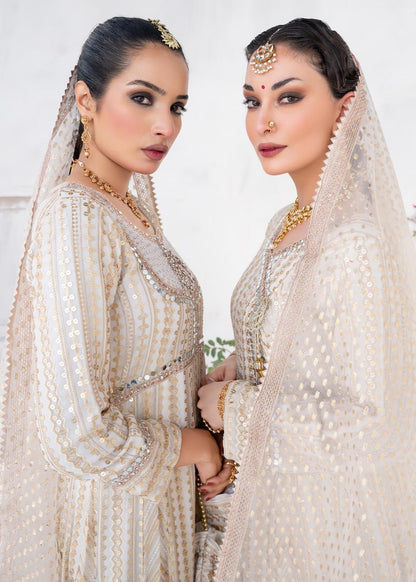 Off-White Chiffon Angrakha Partywear Suit Online in Dubai UAE Abudhabi Ajman Sharjah