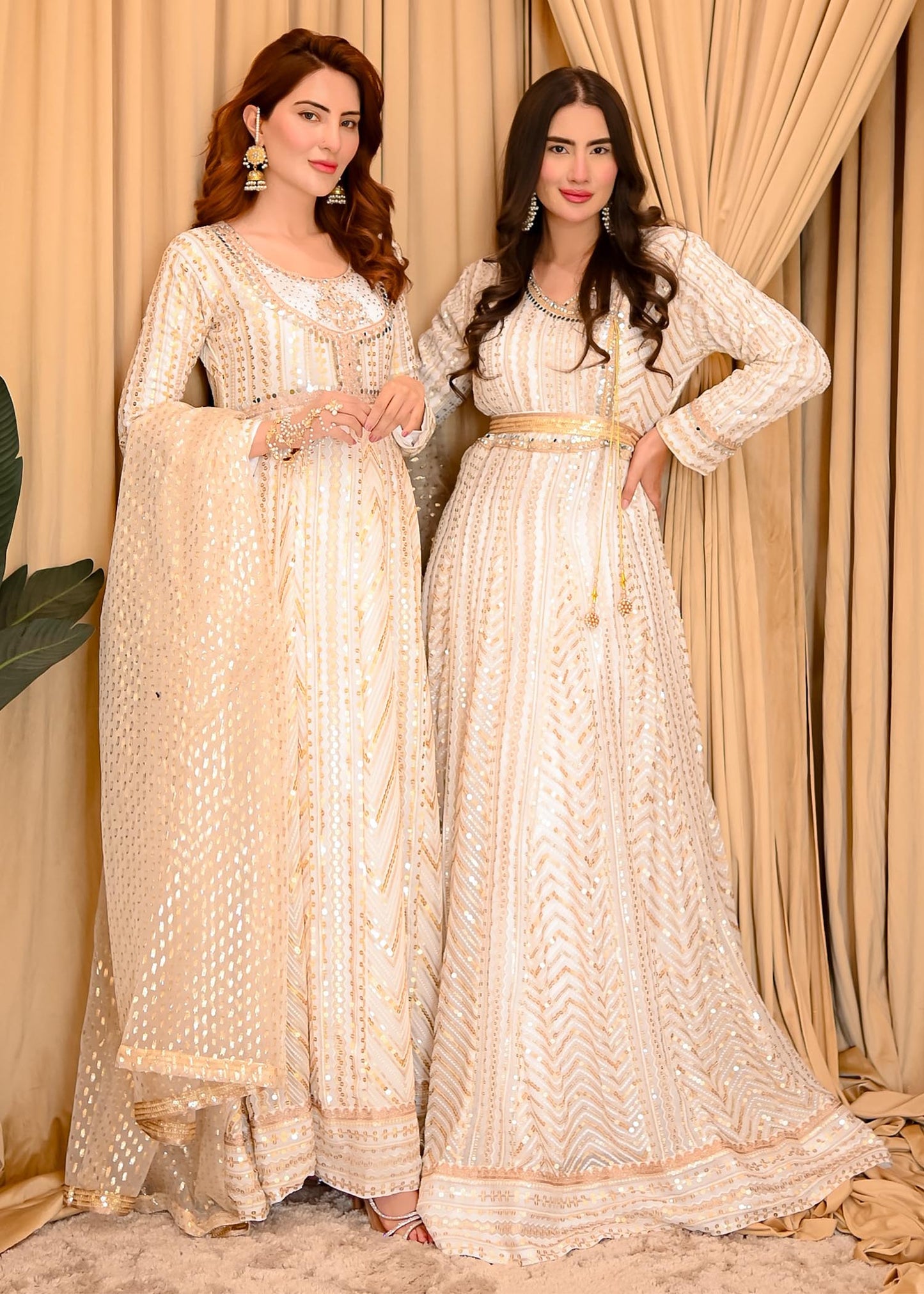 Off-White Chiffon Angrakha Partywear Suit Online in Dubai UAE Abudhabi Ajman Sharjah