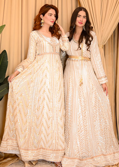 Off-White Chiffon Angrakha Partywear Suit Online in Dubai UAE Abudhabi Ajman Sharjah