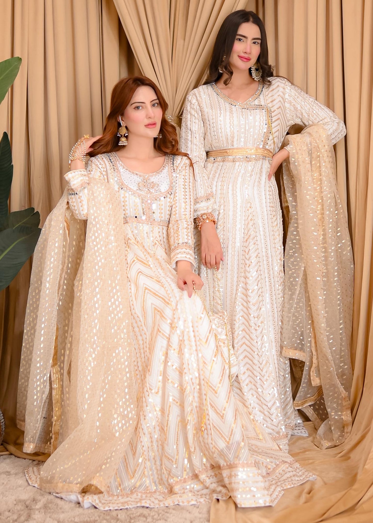 Off-White Chiffon Angrakha Partywear Suit Online in Dubai UAE Abudhabi Ajman Sharjah