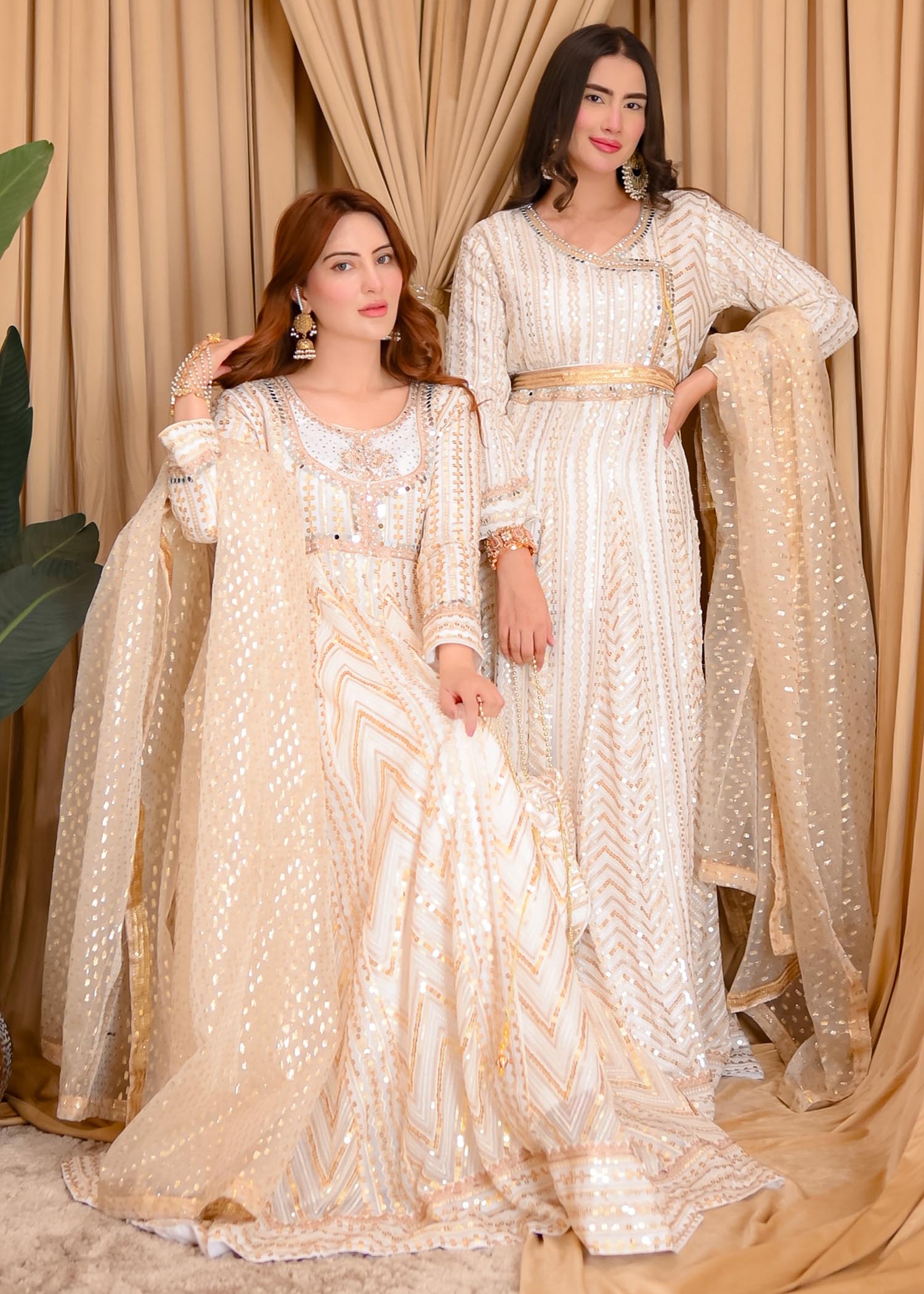Off-White Chiffon Angrakha Partywear Suit Online in Dubai UAE Abudhabi Ajman Sharjah