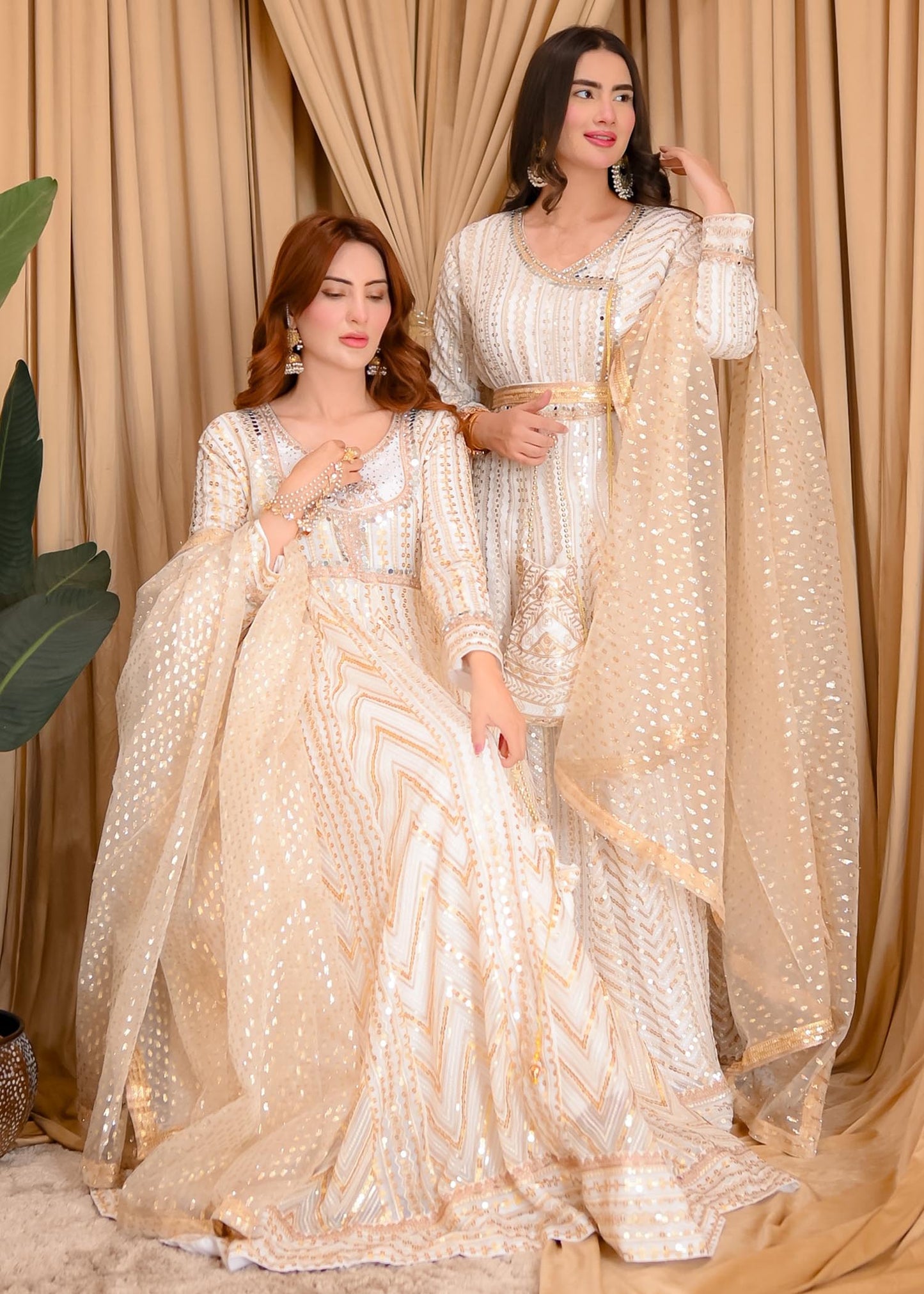 Off-White Chiffon Angrakha Partywear Suit Online in Dubai UAE Abudhabi Ajman Sharjah