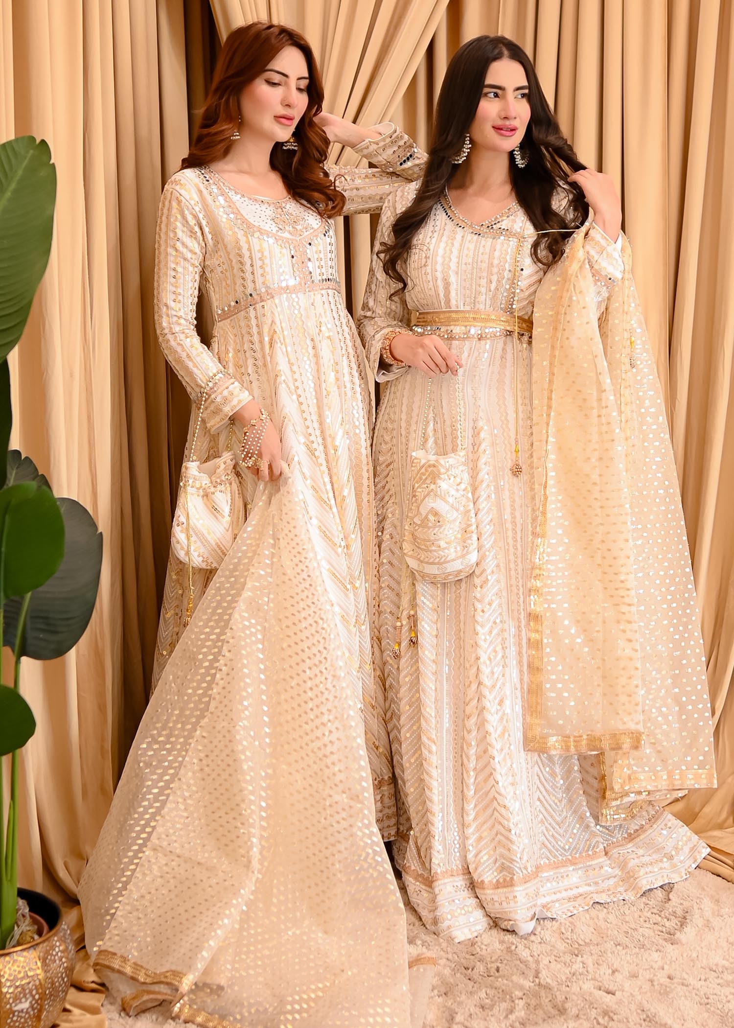 Off-White Chiffon Angrakha Partywear Suit Online in Dubai UAE Abudhabi Ajman Sharjah