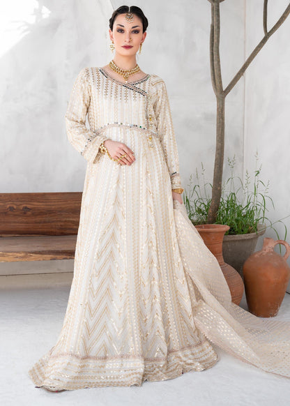 Off-White Chiffon Angrakha Partywear Suit Online in Dubai UAE Abudhabi Ajman Sharjah