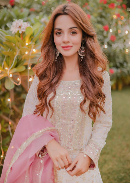 Off-White Chiffon Embroidered Party Wear Suit Online in Sri Lanka India Australia