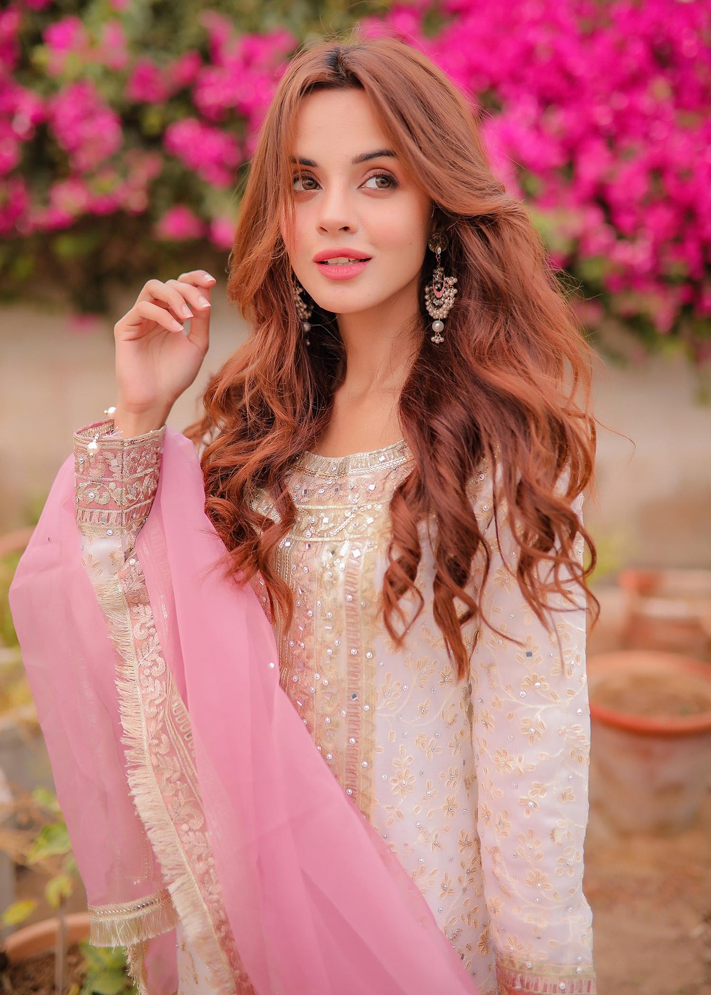 Off-White Chiffon Embroidered Salwar Kameez Online in Dubai DXB UAE Abudhabi Meena Bazaar
