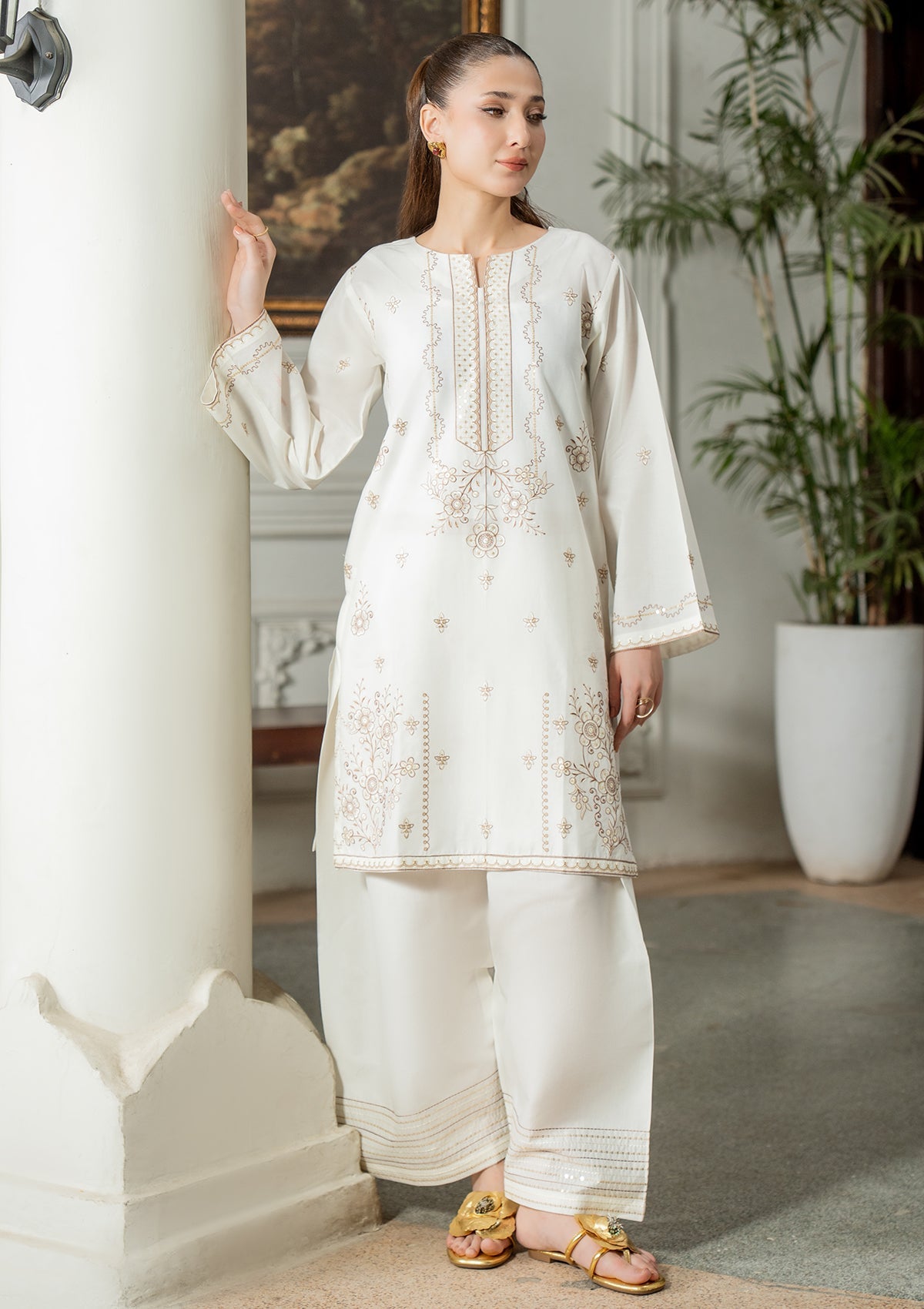 Off-White Cotton Kurta Set for Women Online in Dubai UAE Abudhabi Ajman Sharjah